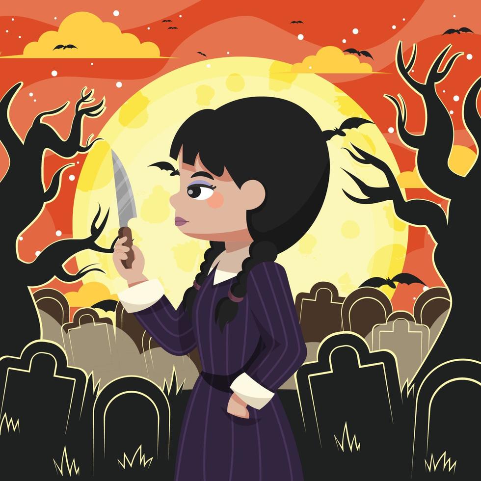 gotisch Mädchen beim das Friedhof vektor