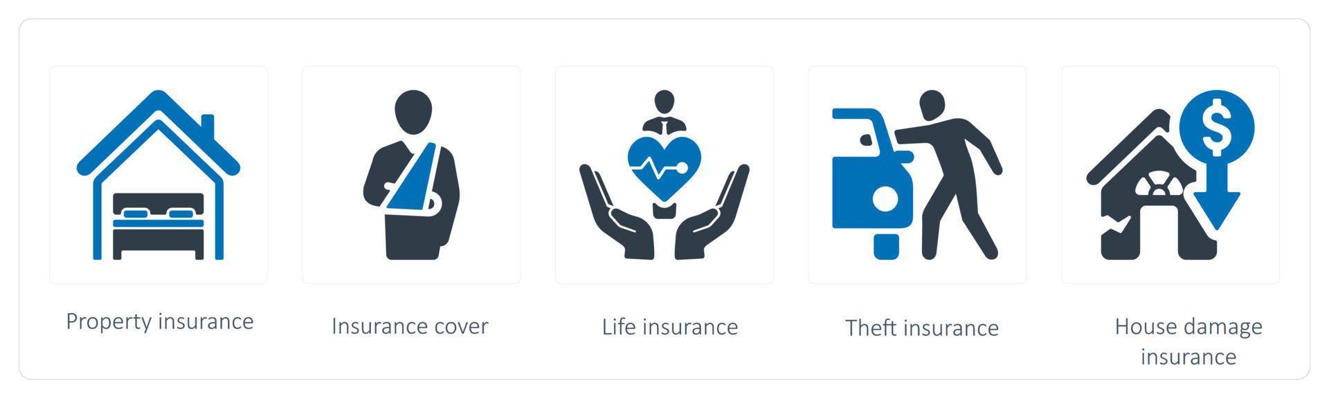 ein einstellen von 5 Versicherung Symbole eine solche wie Eigentum Versicherung , Versicherung Startseite und Leben Versicherung vektor