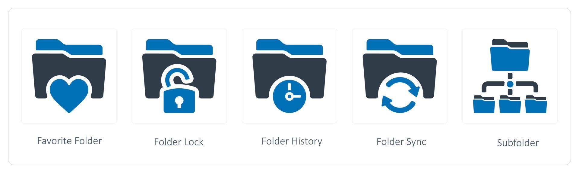 en uppsättning av 5 mapp ikoner sådan som favorit, mapp låsa och mapp historia vektor