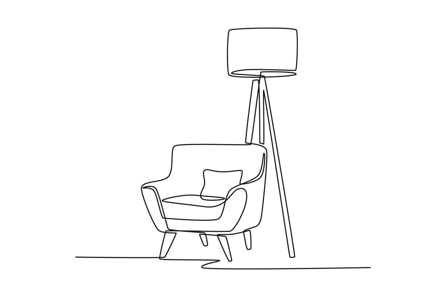 kontinuerlig en linje teckning soffa med en lampa stående Bakom Det. levande rum begrepp enda linje dra design grafisk vektor illustration