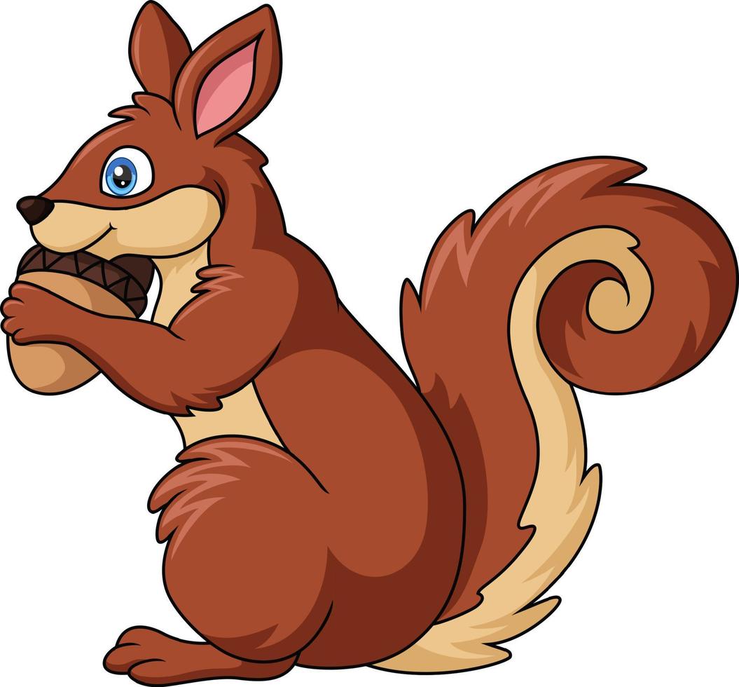 glücklich Eichhörnchen Karikatur halten Eichel vektor