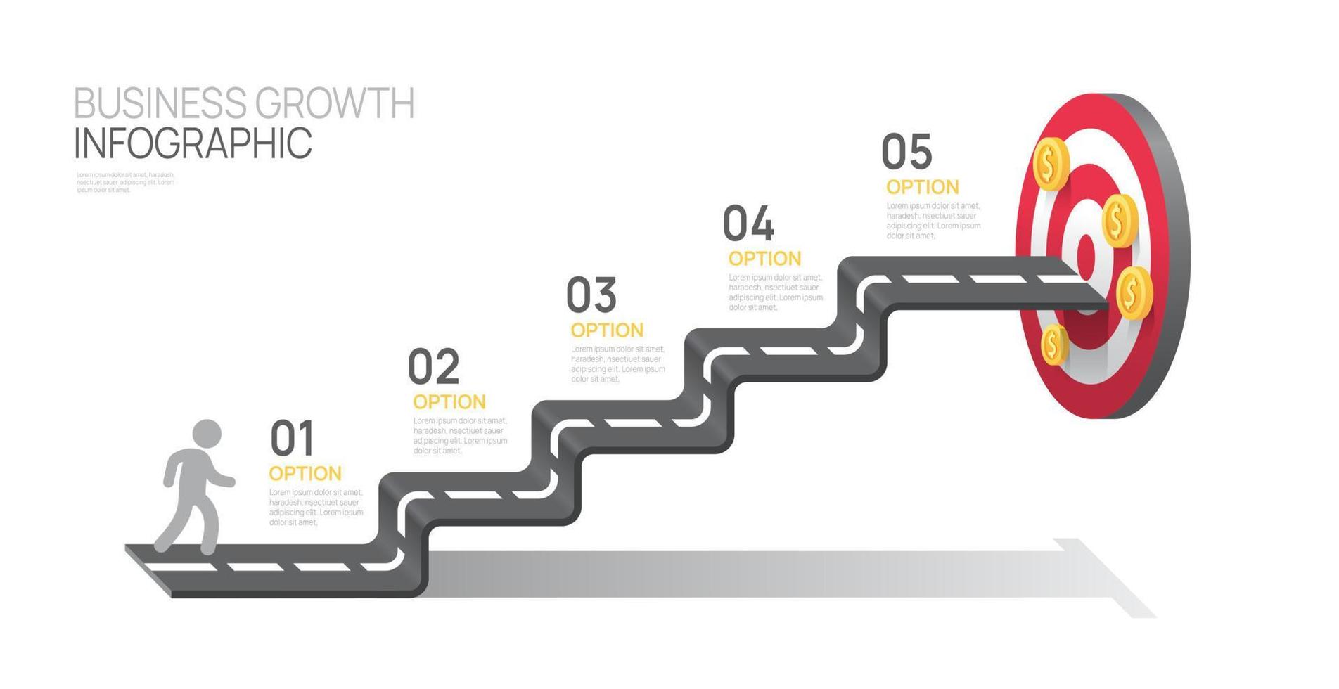 infographic företag tillväxt diagram mall för företag mål. modern tidslinje 5 steg, marknadsföring data, presentation vektor infografik.