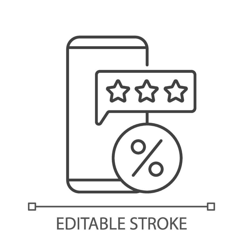 Bewertung für Rabatt schwarz lineares Symbol für Licht Thema vektor