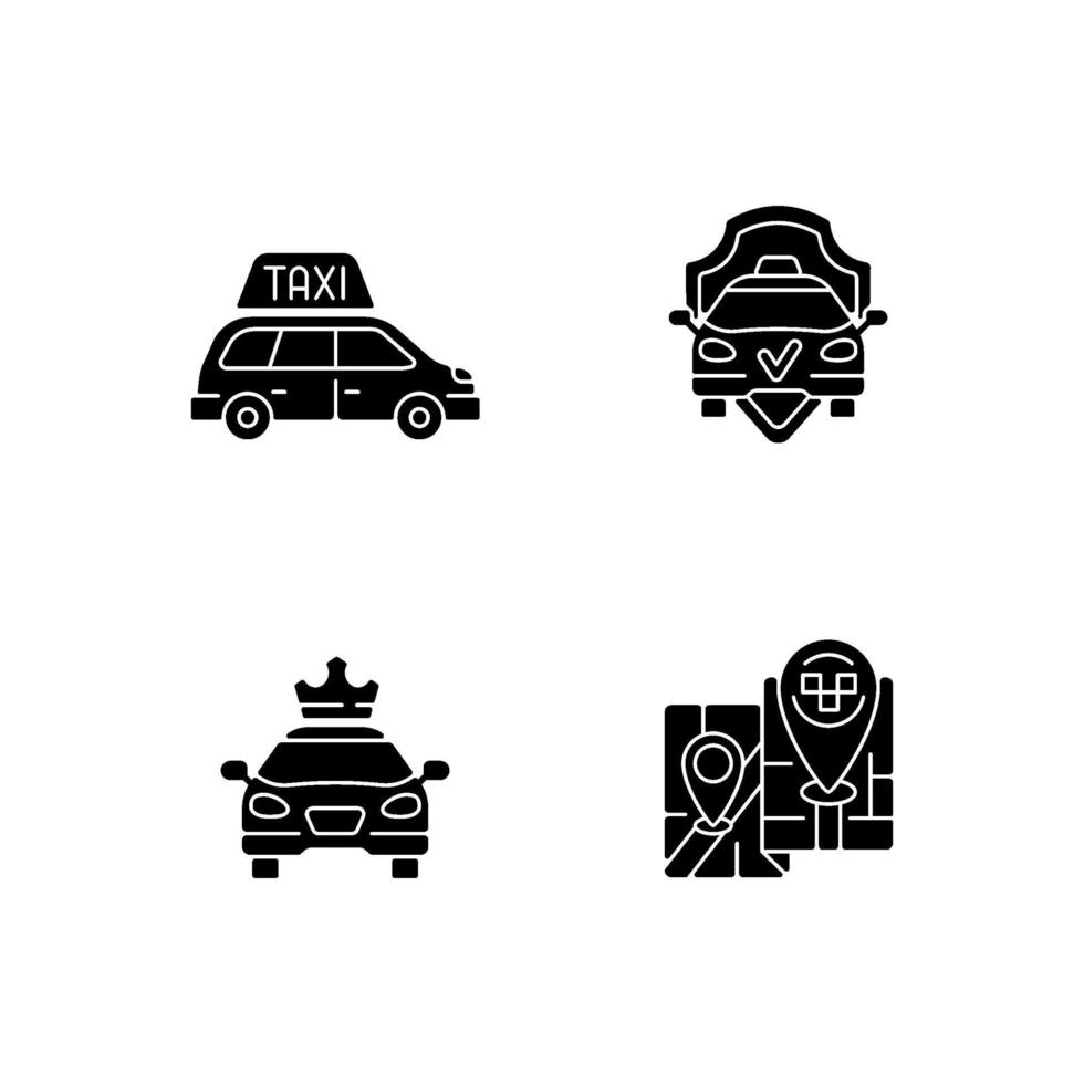 moderna taxiservice svart glyph ikoner som på vitt utrymme vektor