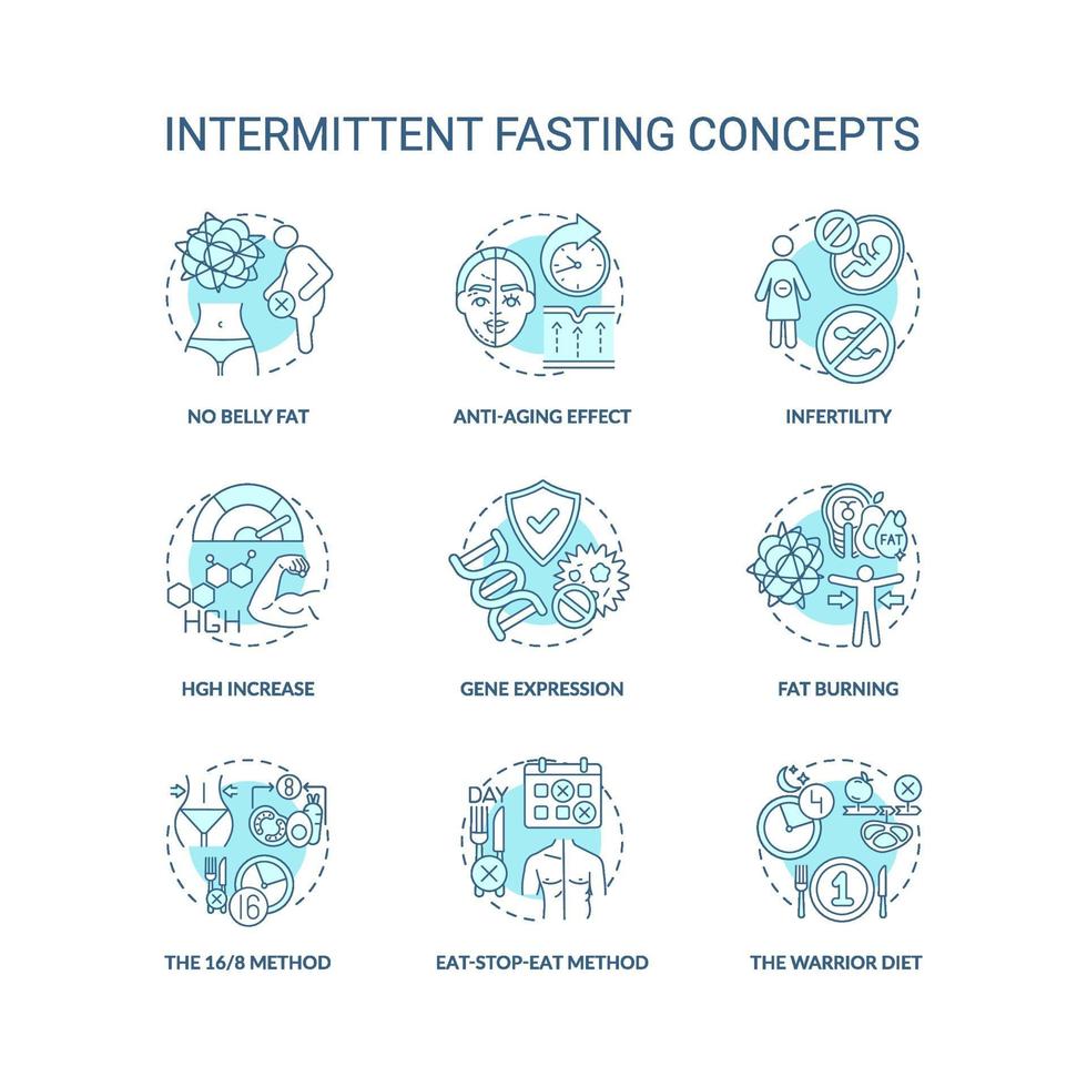intermittent fasta blå koncept ikoner set vektor