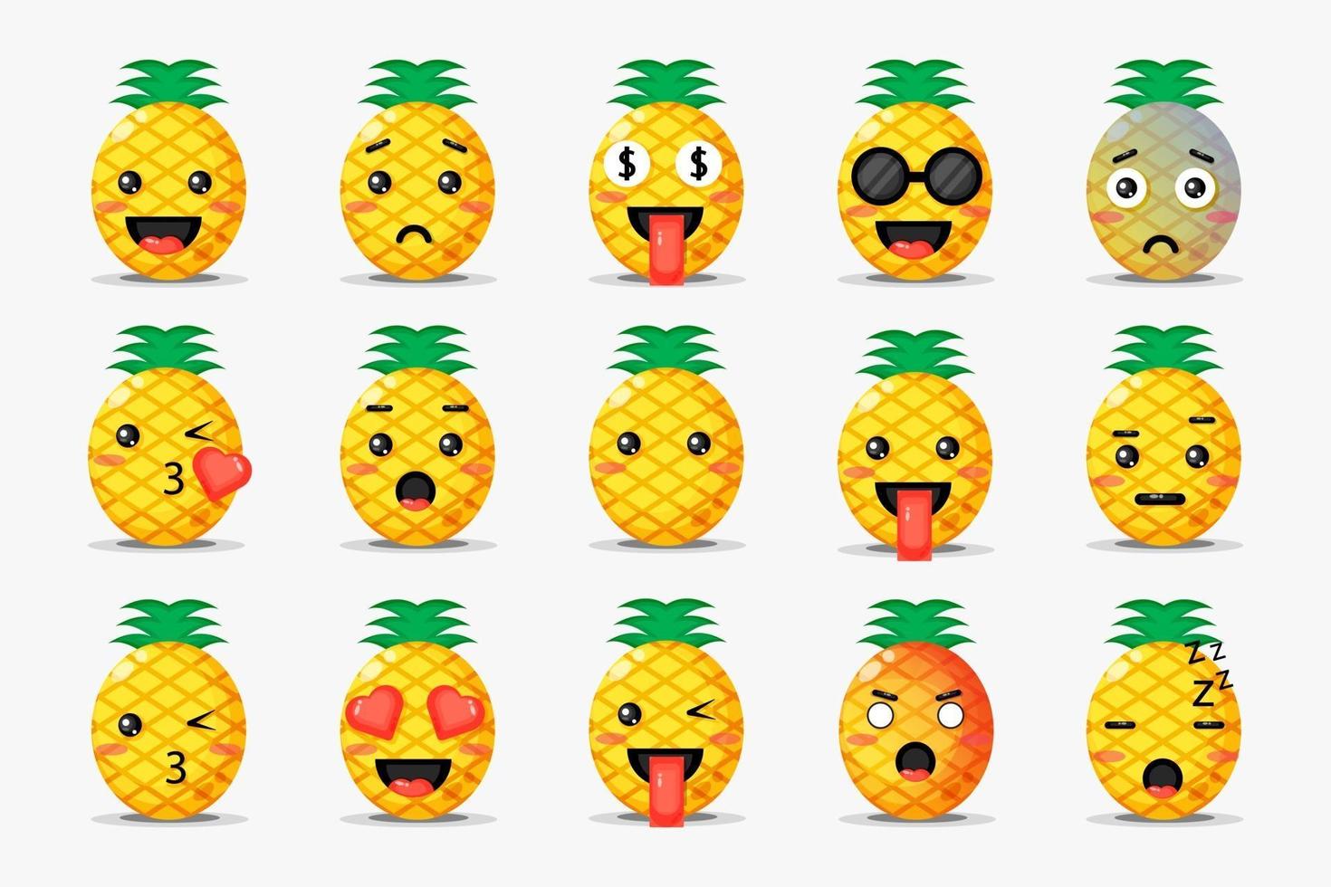 Satz niedliche Ananas mit Emoticons vektor