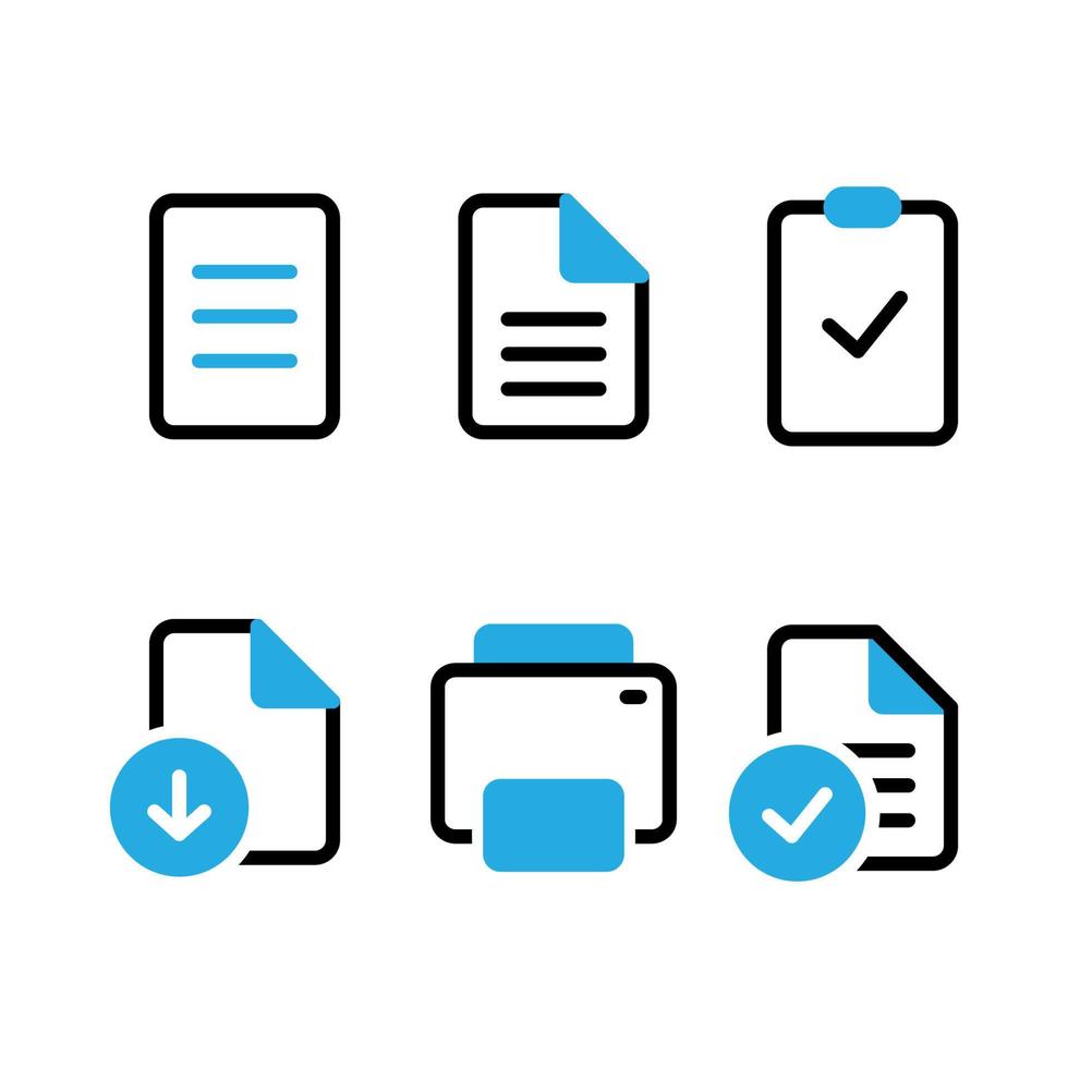 dokumentieren prüfen Symbol. Papier dokumentieren Symbol und Datei Gliederung Symbol. Aufgabe Zeichen, Vektor Illustration