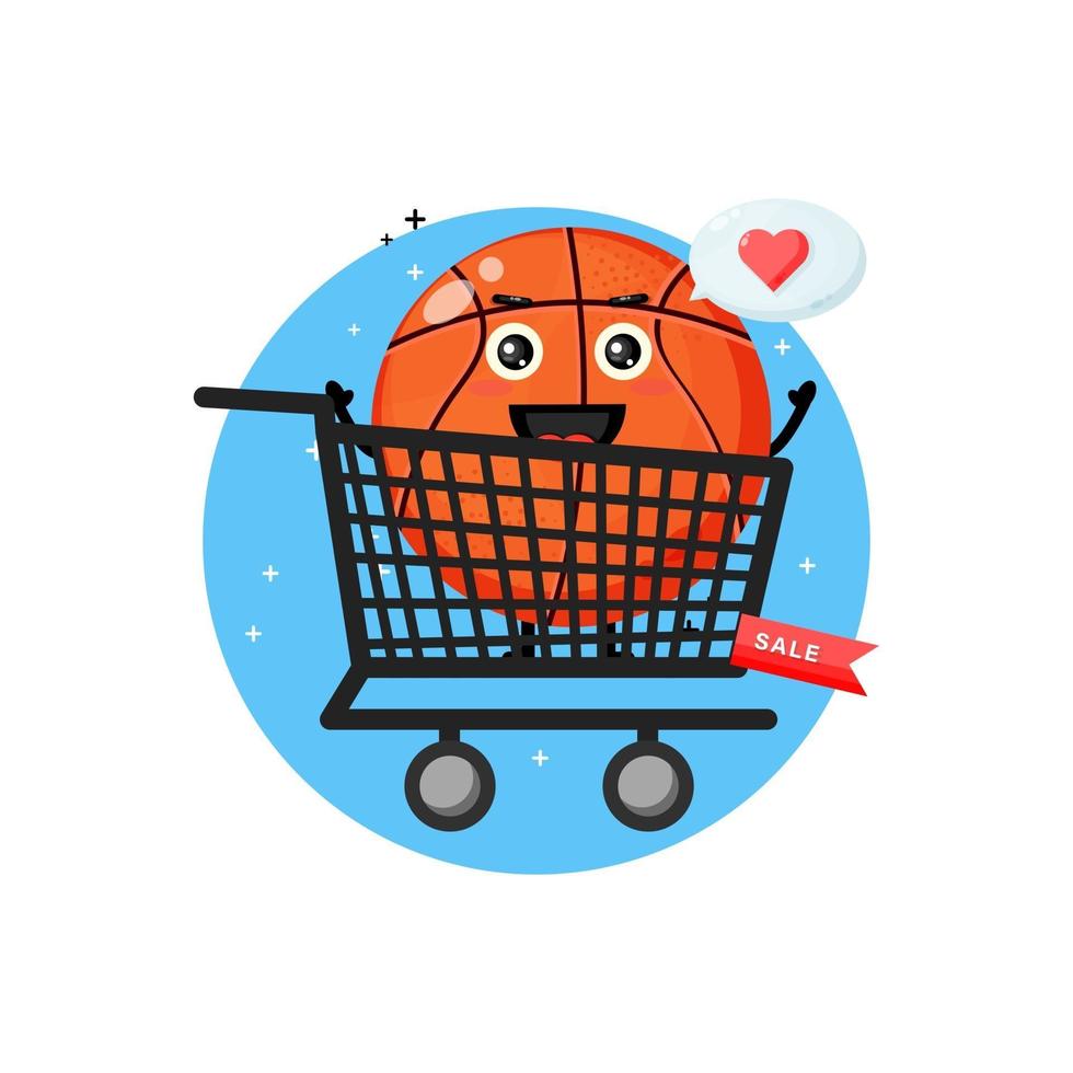 süßes Basketball-Maskottchen im Einkaufswagen vektor