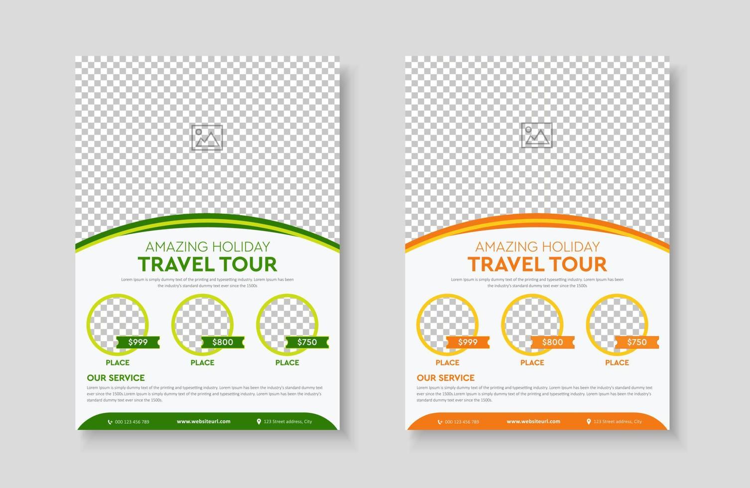 Ferien Reise Tour Agentur Flyer Vorlage Design Layout. Sommer- und Urlaub Reisen Geschäft Werbung a4 Broschüre Flyer oder Poster Vektor Vorlage Design.