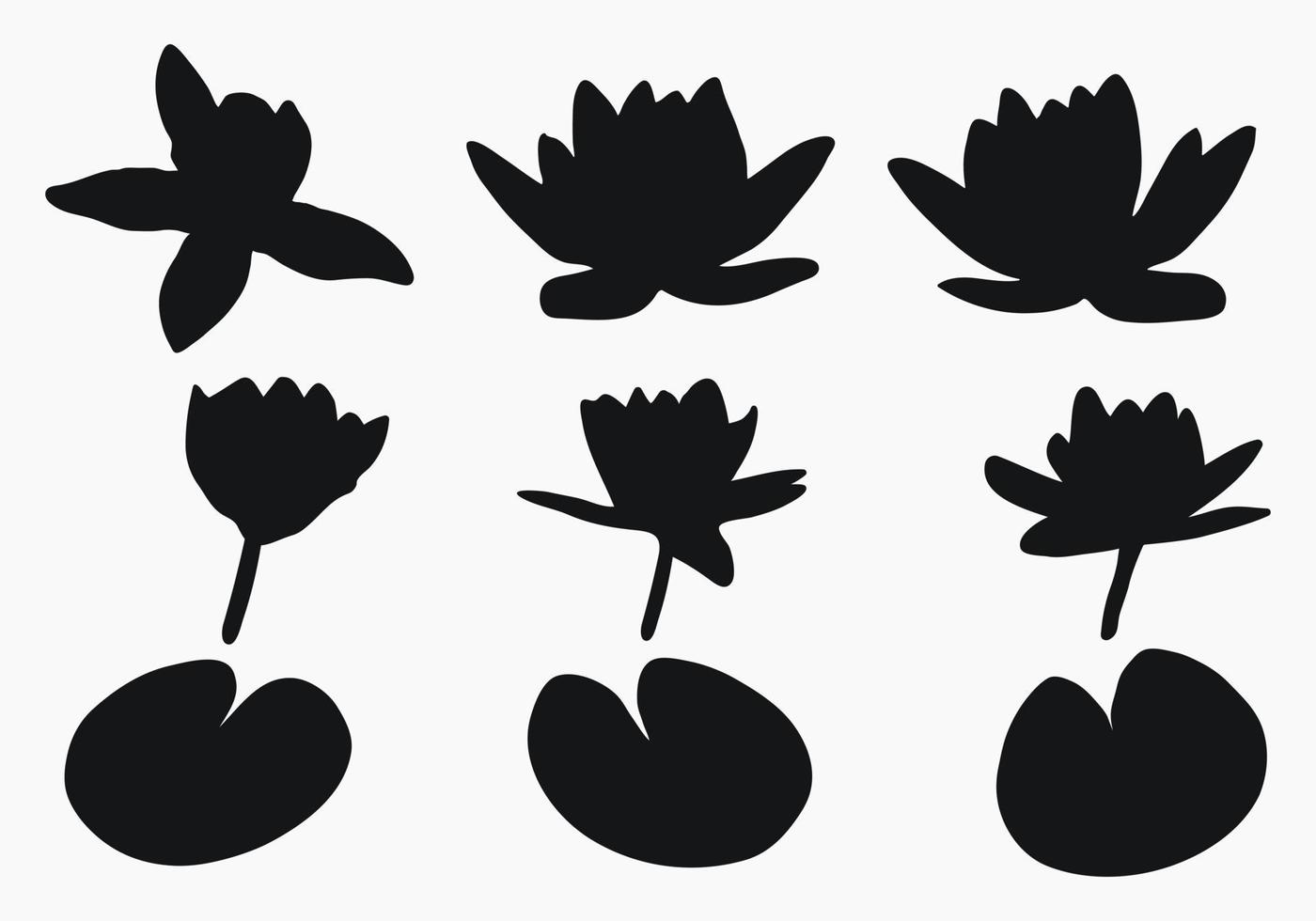 verklig modern silhuetter växter, örter. teckning blommor vatten lilja, nymfaea. platt design konst design mall. vektor