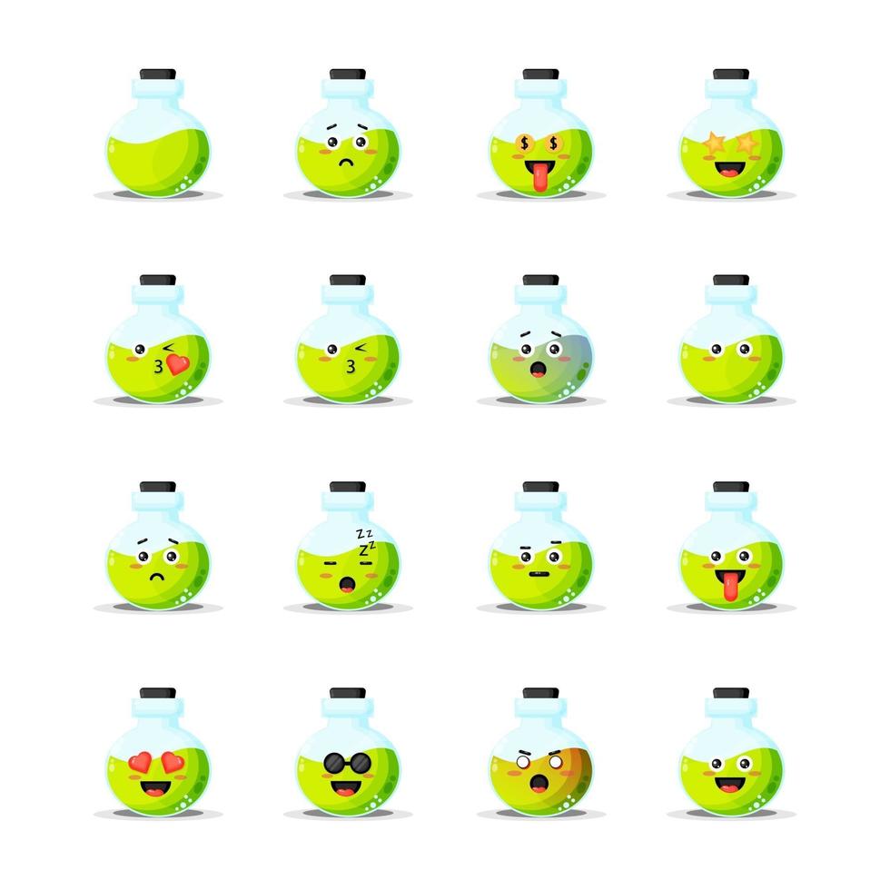 süße Trankflasche mit Emoticons gesetzt vektor