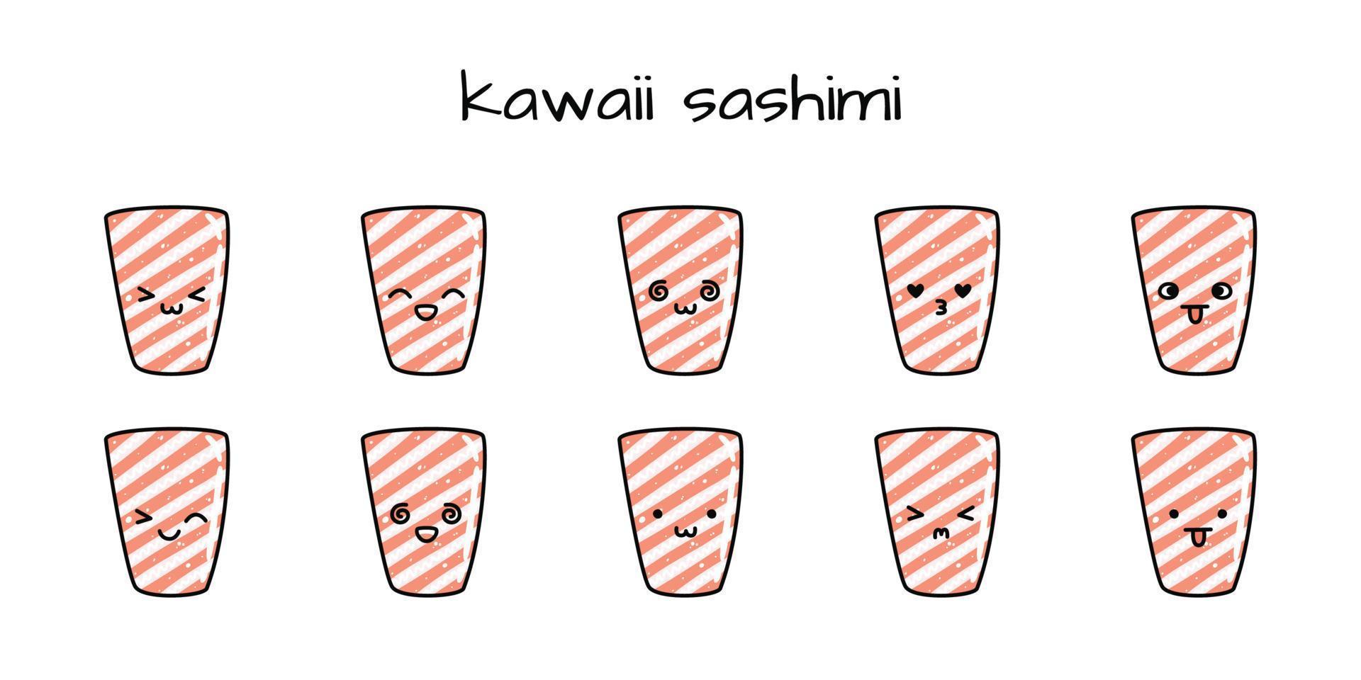 uppsättning av söt sashimi sushi maskotar i tecknad serie stil vektor