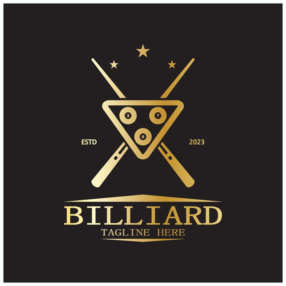 enkel biljard logotyp mall illustration med biljard bollar och pinnar, design för biljard monter, biljard affärer, räkningar konkurrens, mobil biljard spel, app, märke, biljard sport, vektor