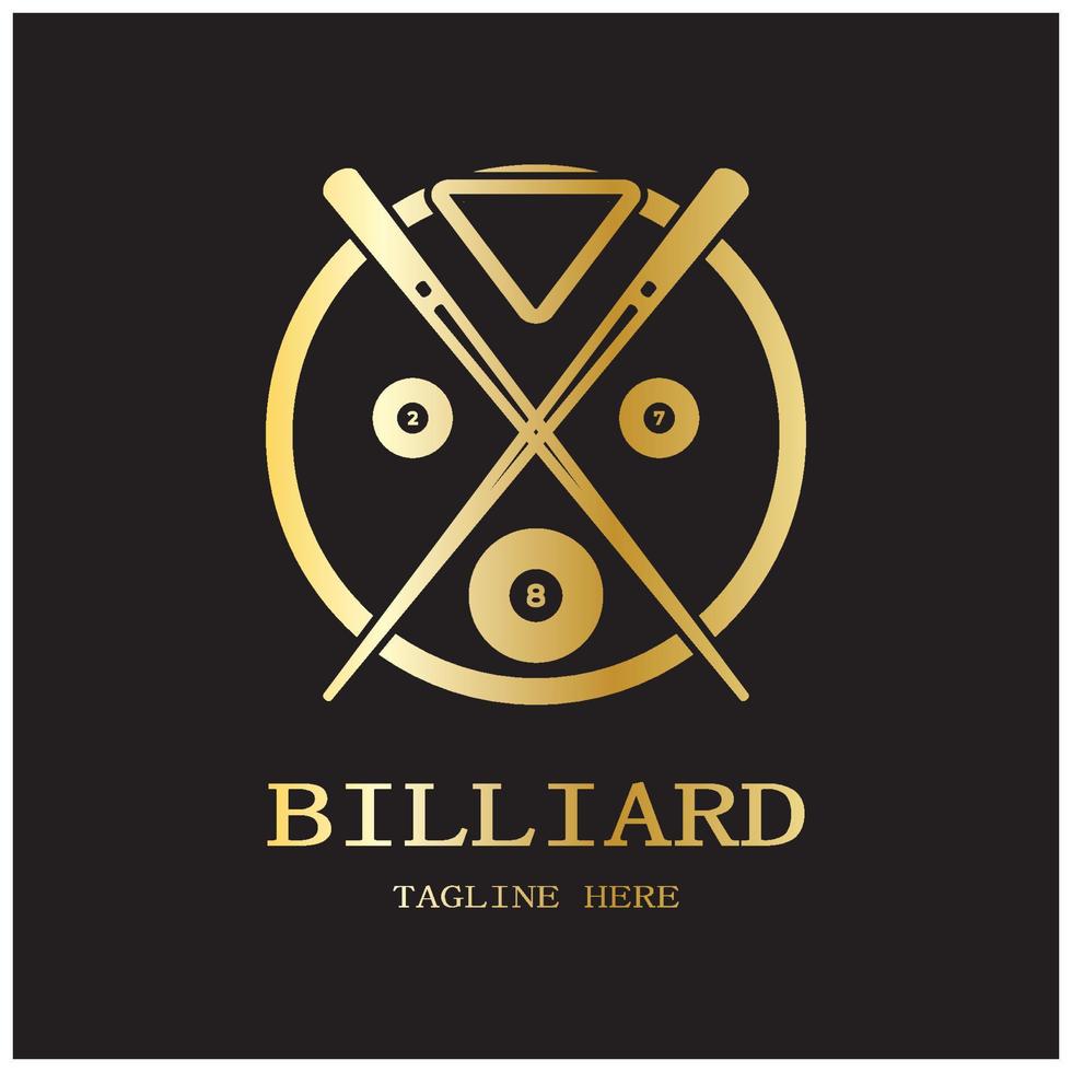 einfach Billard Logo Vorlage Illustration mit Billard- Bälle und Stöcke, Gestaltung zum Billard Stand, Billard Geschäft, Rechnungen Wettbewerb, mobil Billard Spiel, App, Abzeichen, Billard Sport, Vektor