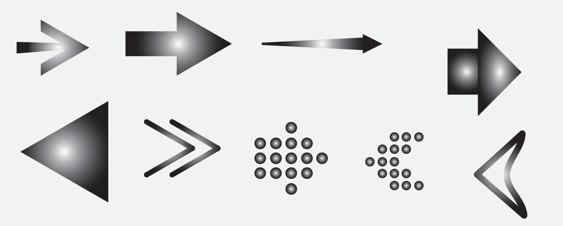 einstellen Pfeil Symbol Sammlung von Gradient anders Pfeile Zeichen Symbol schwarz Gradient Vektor Pfeile