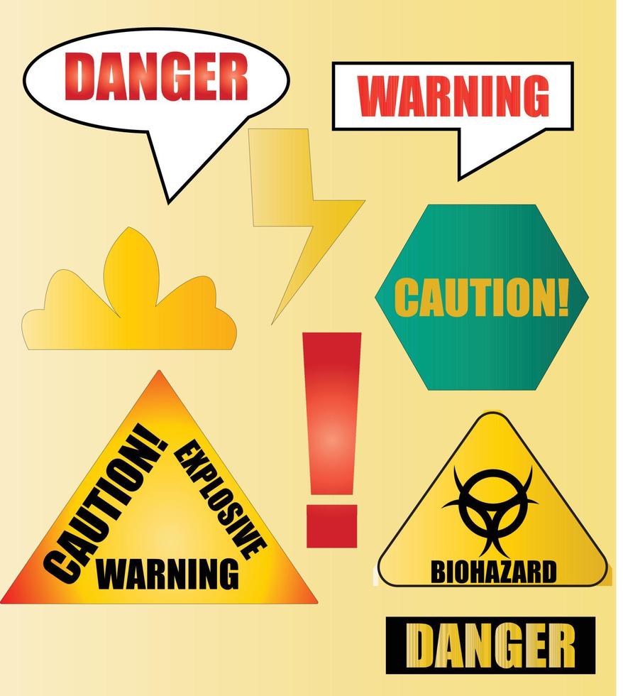 uppsättning av varning tecken fara, varning, ha kvar ut, varning ikoner vektor symbol