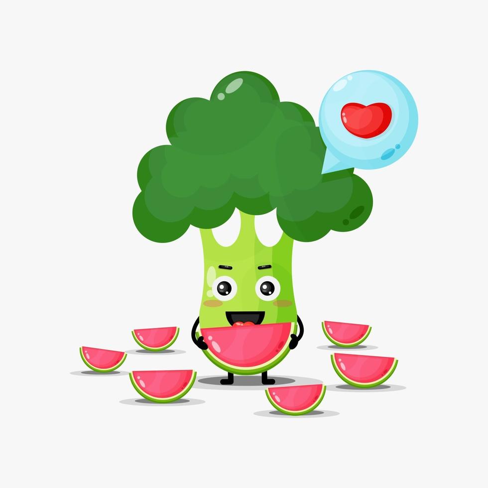söt broccoli äter vattenmeloner vektor
