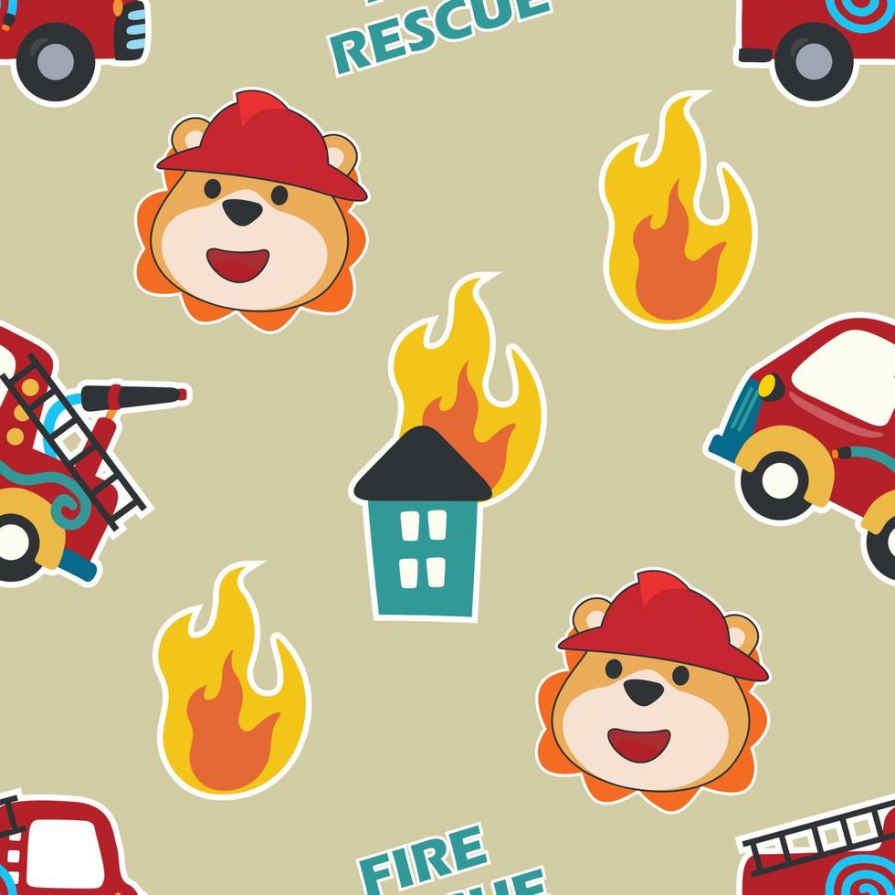vektor sömlös mönster med brand rädda team med rolig brandman tecknad serie. kreativ vektor barnslig bakgrund för tyg, textil, barnkammare tapet, affisch broschyr vektor illustration bakgrund