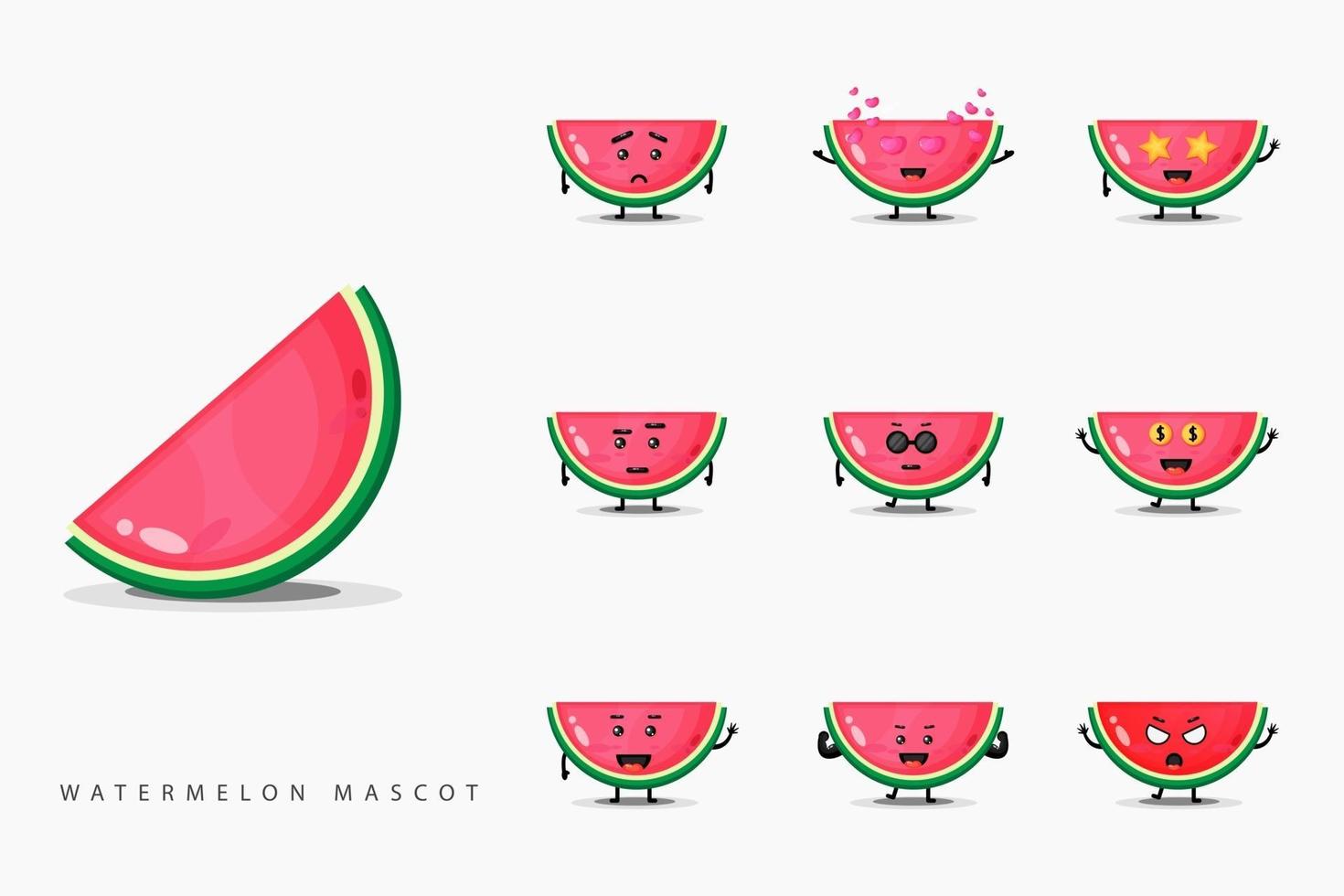 niedliches Wassermelonenmaskottchenset vektor
