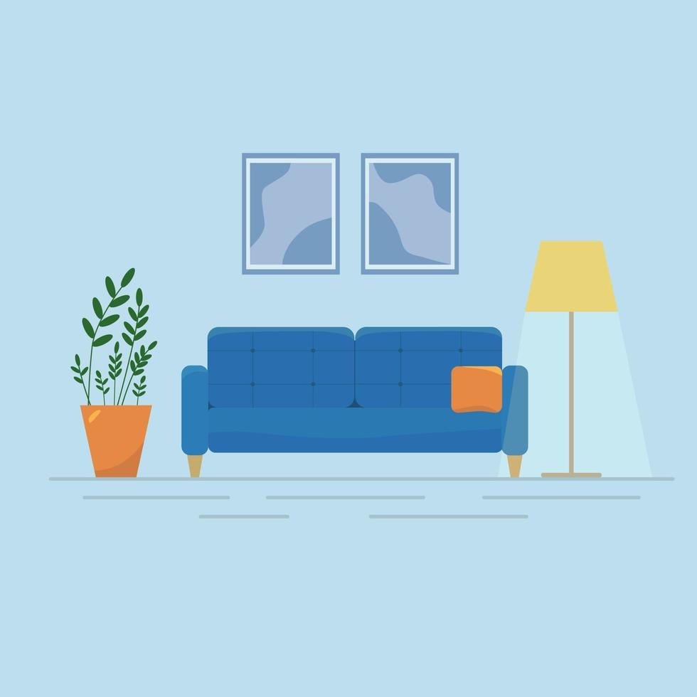 Wohnzimmer mit Möbeln. flache Vektorillustration. vektor