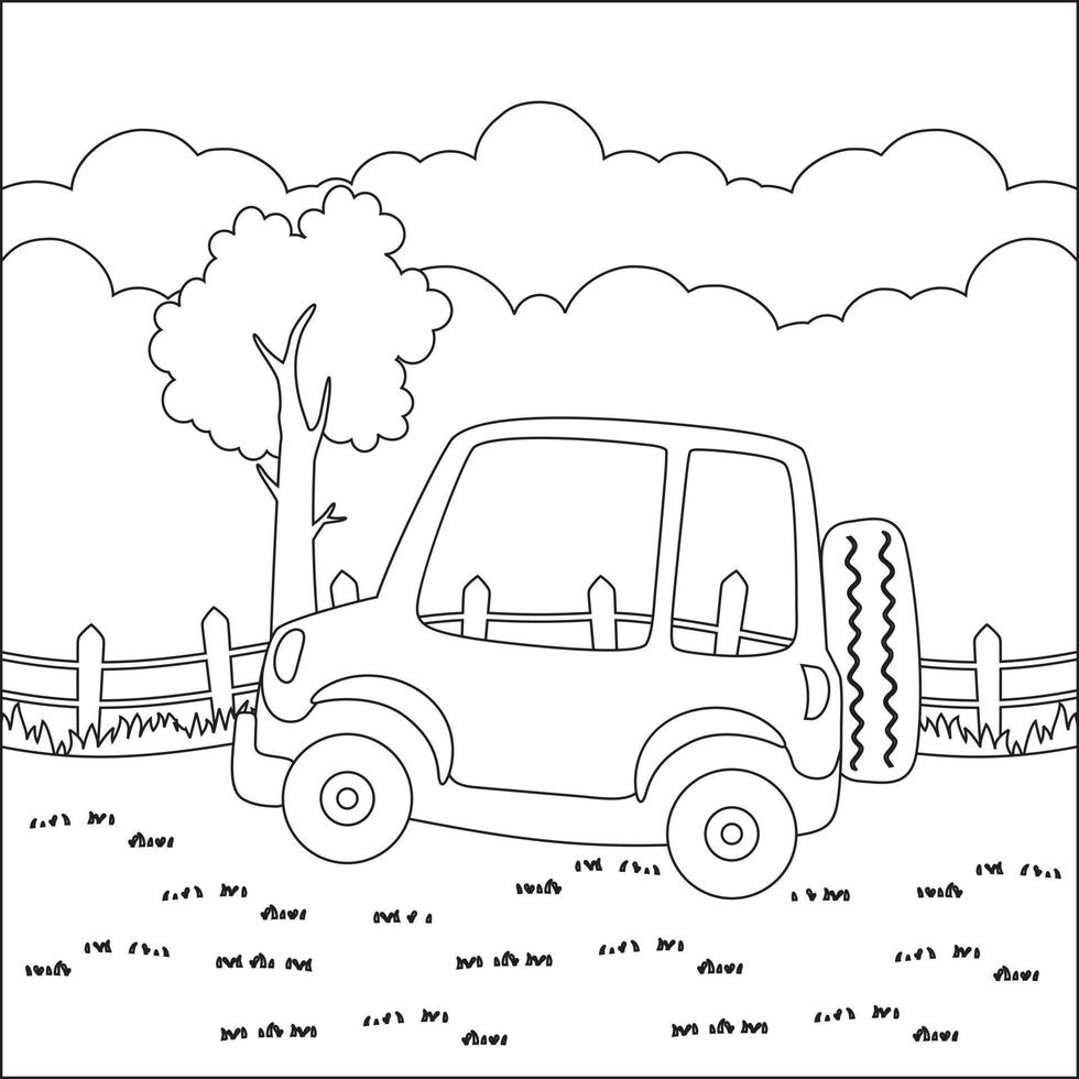 vektor tecknad serie av rolig djur- körning bil i de djungeln. tecknad serie isolerat vektor illustration, kreativ vektor barnslig design för barn aktivitet färg bok eller sida.