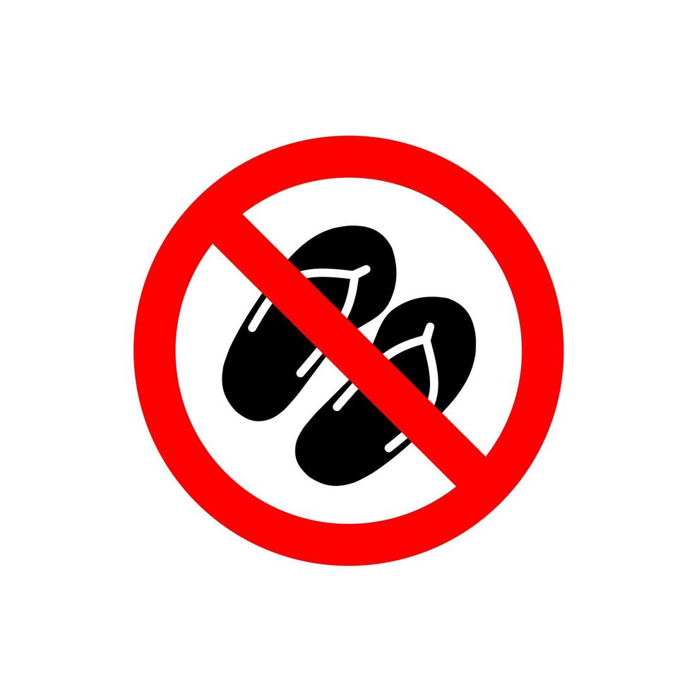 förbjuden tecken med toffel ikon. Nej sandaler, Flip flops eller öppen tå Skodon. isolerat vektor illustration