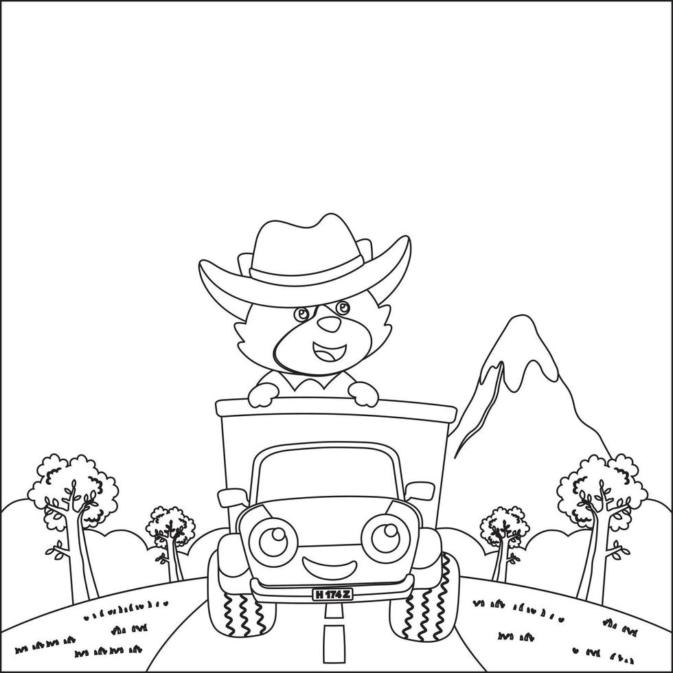 vektor illustration av söt liten djur- på en lastbil gå till skog, tecknad serie isolerat vektor illustration, kreativ vektor barnslig design för barn aktivitet färg bok eller sida.