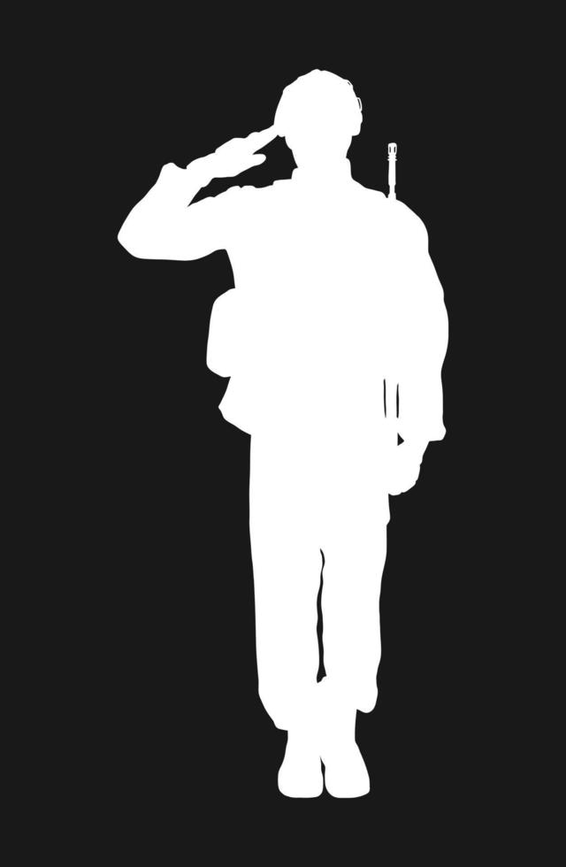 salutieren Soldat Silhouette Vektor, Militär- Mann Konzept. auf schwarz Hintergrund vektor