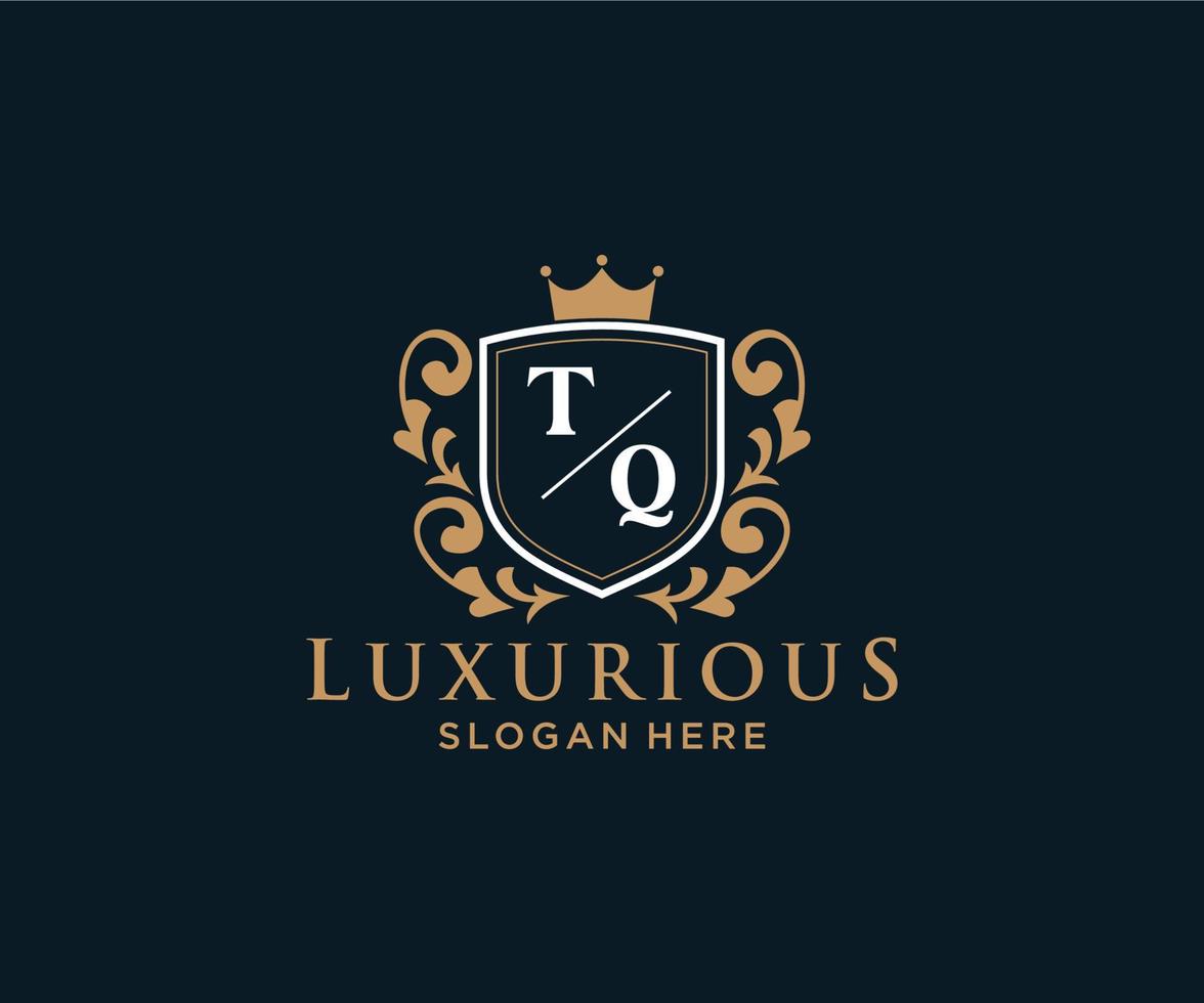 första tq brev kunglig lyx logotyp mall i vektor konst för restaurang, kungligheter, boutique, Kafé, hotell, heraldisk, Smycken, mode och Övrig vektor illustration.