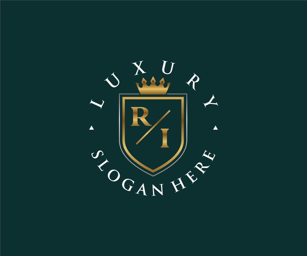 första ri brev kunglig lyx logotyp mall i vektor konst för restaurang, kungligheter, boutique, Kafé, hotell, heraldisk, Smycken, mode och Övrig vektor illustration.