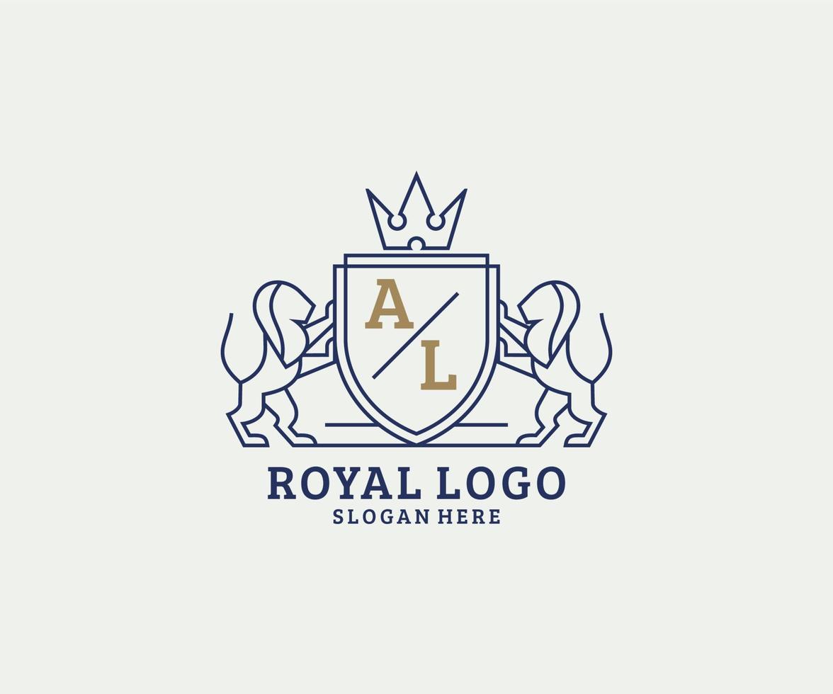 första al brev lejon kunglig lyx logotyp mall i vektor konst för restaurang, kungligheter, boutique, Kafé, hotell, heraldisk, Smycken, mode och Övrig vektor illustration.