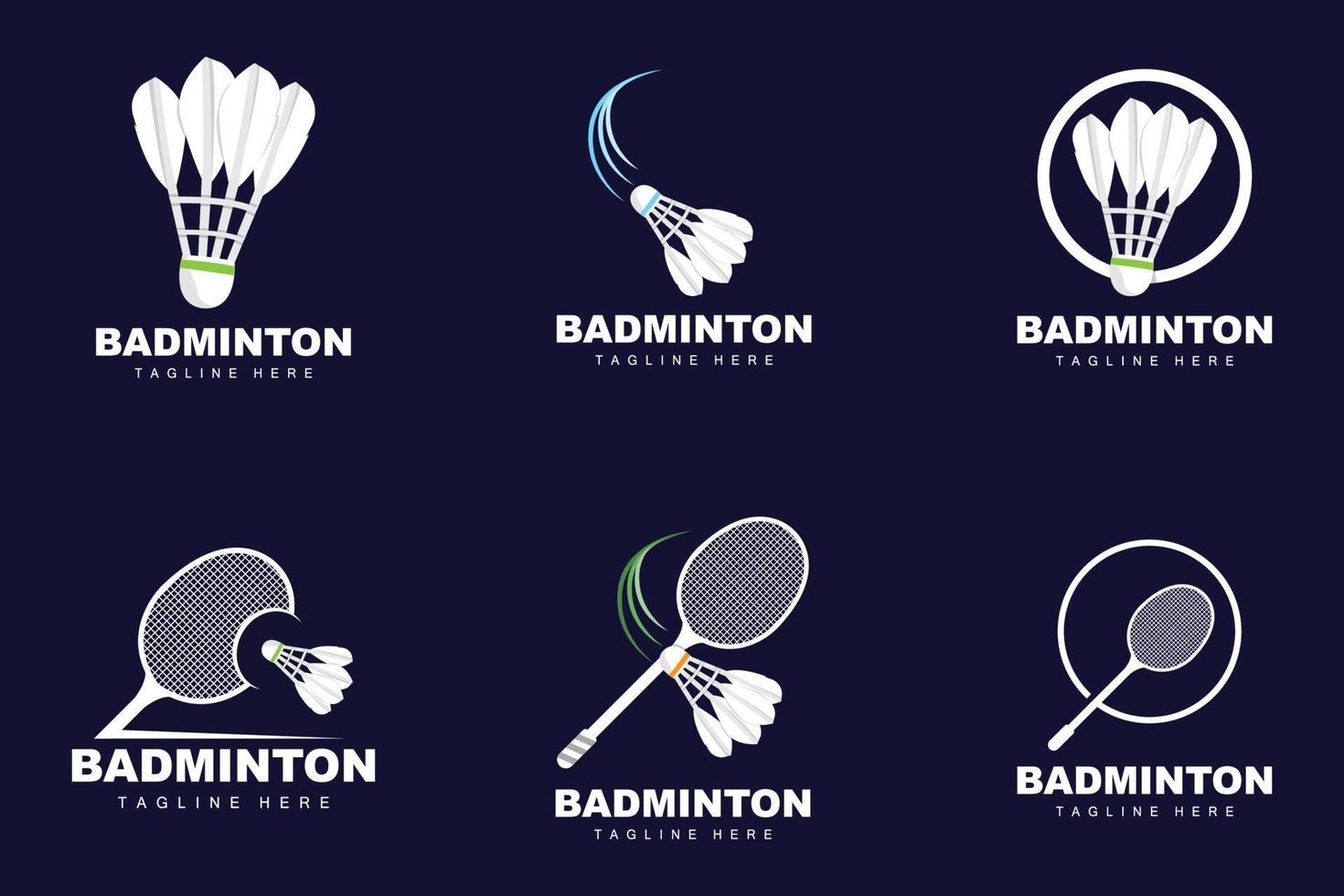 Badminton-Logo, Sportspielvektor mit Federballschläger, Sportzweigdesign, Vorlagensymbol vektor