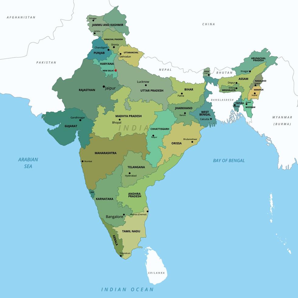 Indien detailliert Land Karte Design Konzept vektor