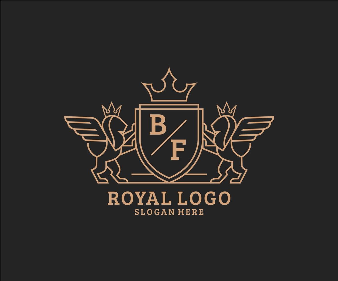 första bf brev lejon kunglig lyx heraldisk, vapen logotyp mall i vektor konst för restaurang, kungligheter, boutique, Kafé, hotell, heraldisk, Smycken, mode och Övrig vektor illustration.