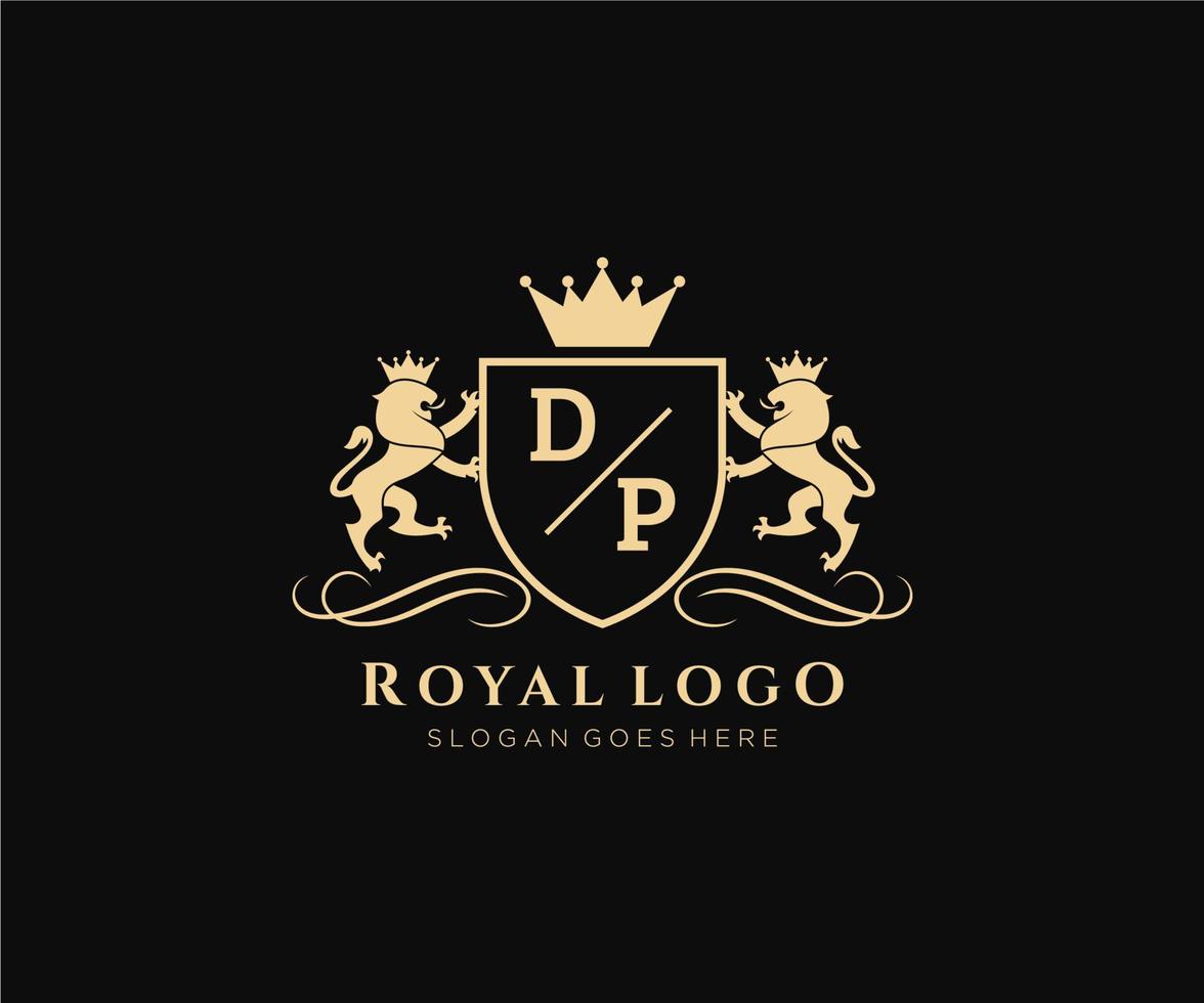 Initiale dp Brief Löwe königlich Luxus heraldisch, Wappen Logo Vorlage im Vektor Kunst zum Restaurant, Königtum, Boutique, Cafe, Hotel, heraldisch, Schmuck, Mode und andere Vektor Illustration.