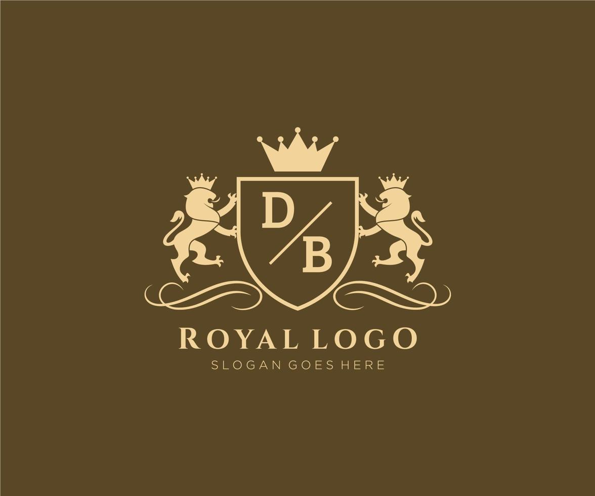 Initiale db Brief Löwe königlich Luxus heraldisch, Wappen Logo Vorlage im Vektor Kunst zum Restaurant, Königtum, Boutique, Cafe, Hotel, heraldisch, Schmuck, Mode und andere Vektor Illustration.