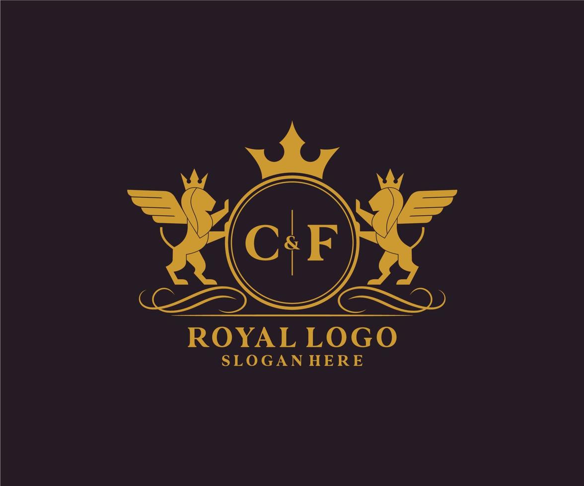 första jfr brev lejon kunglig lyx heraldisk, vapen logotyp mall i vektor konst för restaurang, kungligheter, boutique, Kafé, hotell, heraldisk, Smycken, mode och Övrig vektor illustration.