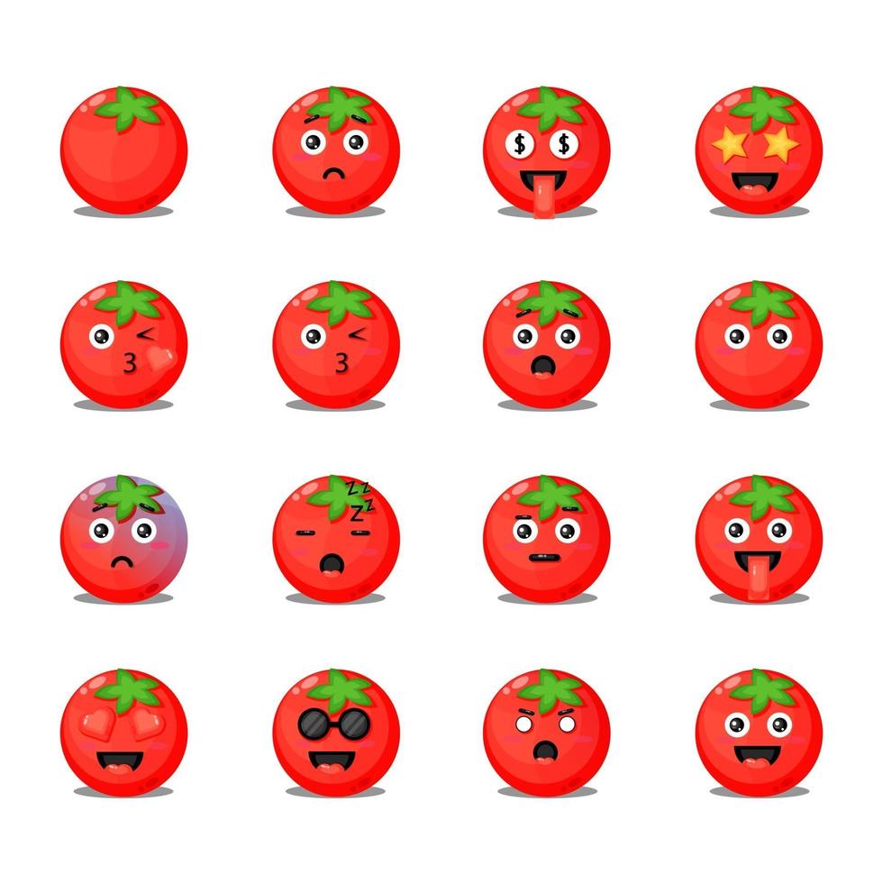 Satz süße Tomaten mit Emoticons vektor