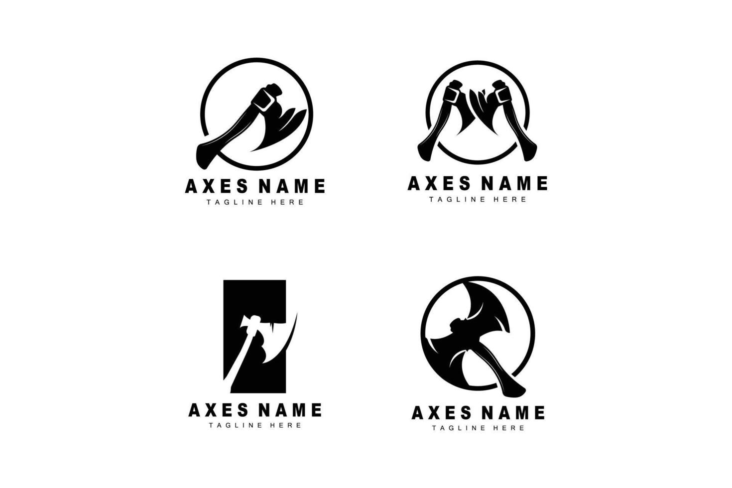 yxa logotyp design, krig verktyg illustration och skogshuggare vektor