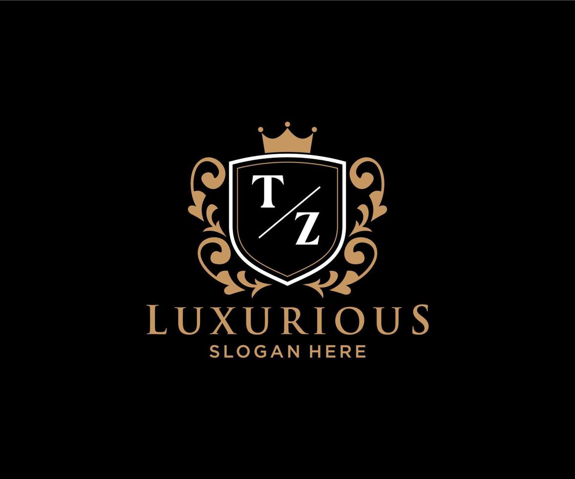 första tz brev kunglig lyx logotyp mall i vektor konst för restaurang, kungligheter, boutique, Kafé, hotell, heraldisk, Smycken, mode och Övrig vektor illustration.