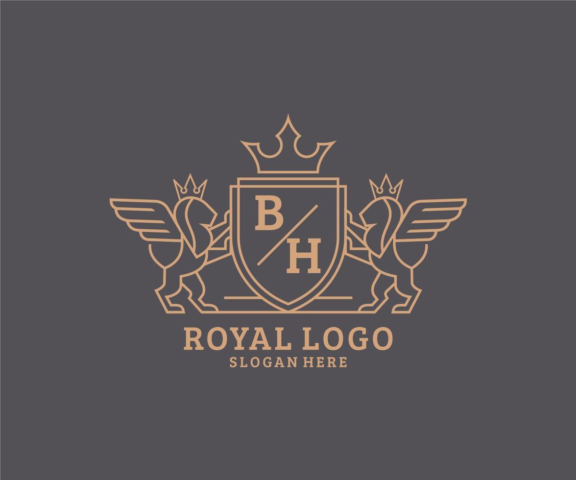 första bh brev lejon kunglig lyx heraldisk, vapen logotyp mall i vektor konst för restaurang, kungligheter, boutique, Kafé, hotell, heraldisk, Smycken, mode och Övrig vektor illustration.