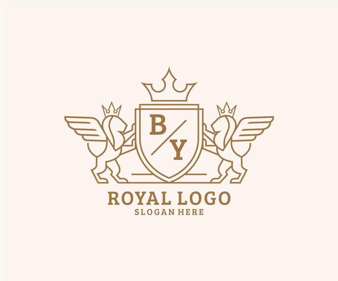 Initiale durch Brief Löwe königlich Luxus heraldisch, Wappen Logo Vorlage im Vektor Kunst zum Restaurant, Königtum, Boutique, Cafe, Hotel, heraldisch, Schmuck, Mode und andere Vektor Illustration.