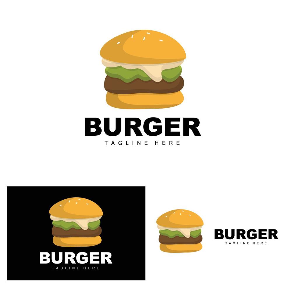 burger logotyp, bröd vektor, kött och grönsak, snabb mat design, burger affär och produkt varumärke ikon illustration vektor