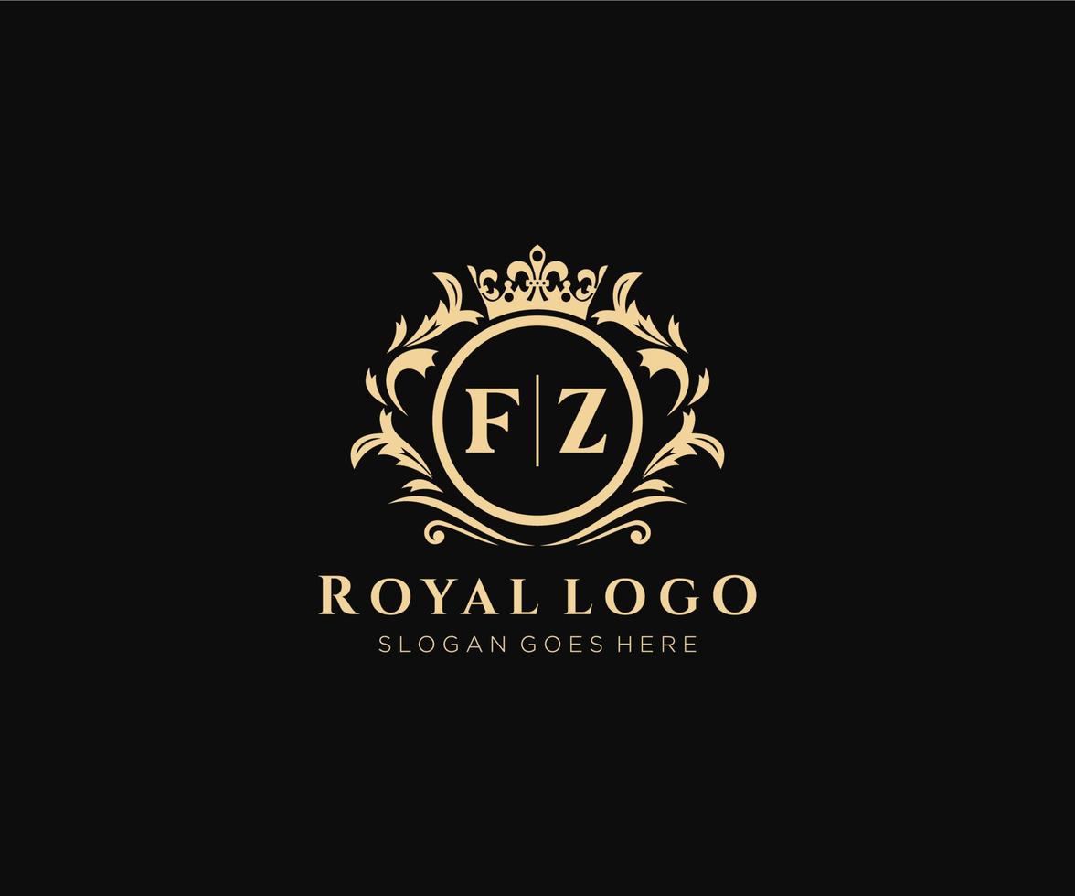 första F Z brev lyxig varumärke logotyp mall, för restaurang, kungligheter, boutique, Kafé, hotell, heraldisk, Smycken, mode och Övrig vektor illustration.
