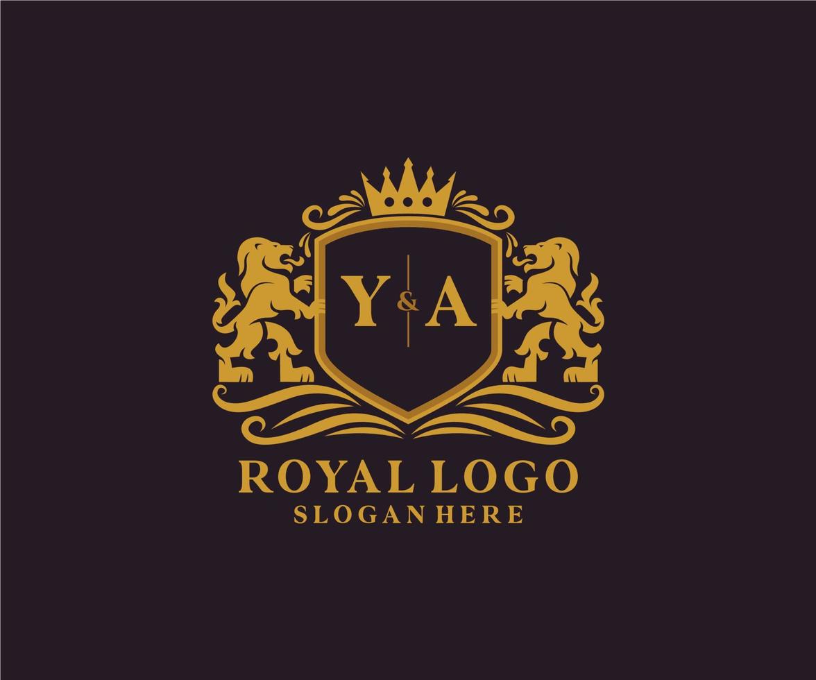 första ya brev lejon kunglig lyx logotyp mall i vektor konst för restaurang, kungligheter, boutique, Kafé, hotell, heraldisk, Smycken, mode och Övrig vektor illustration.