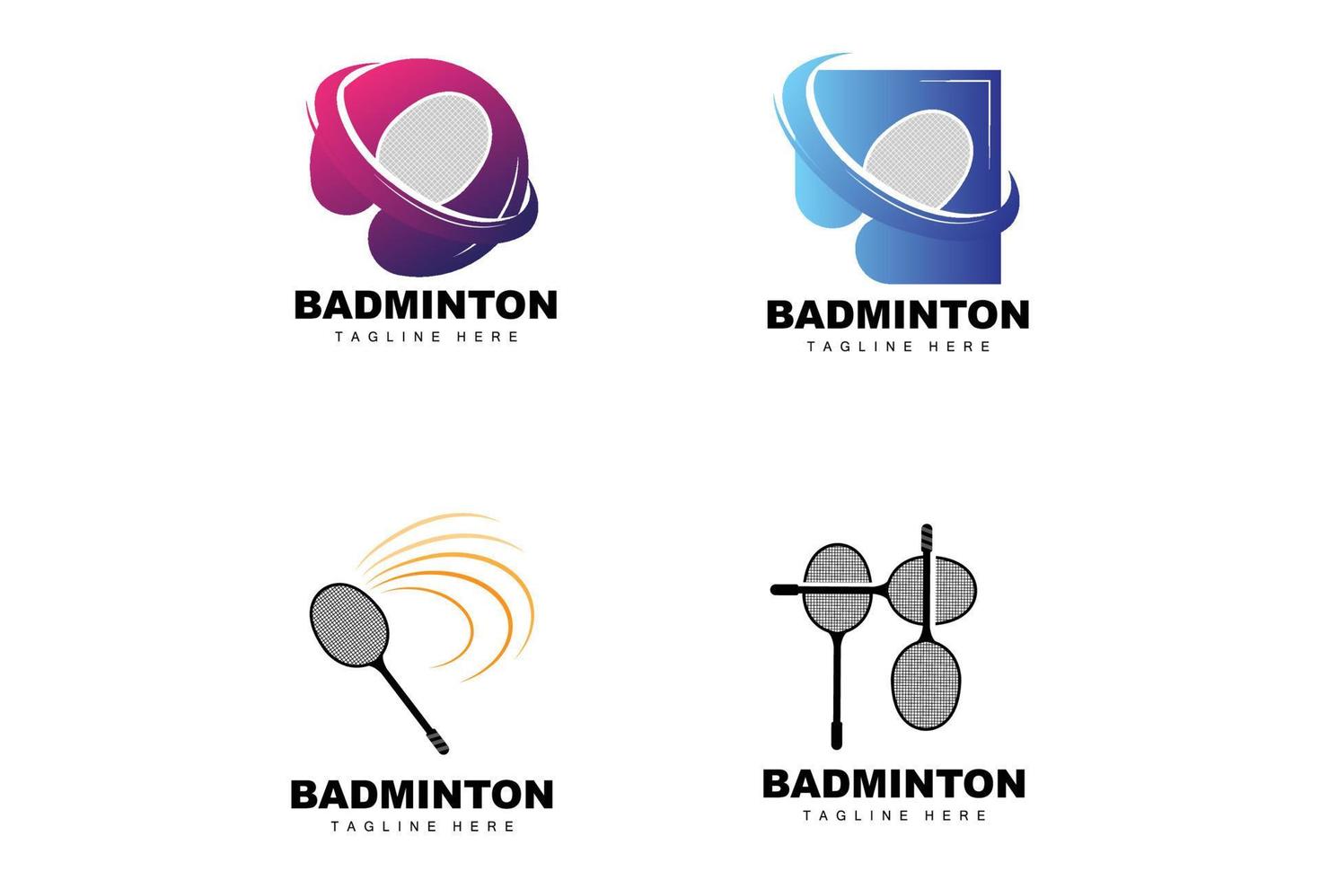 badminton logotyp, sport spel vektor med fjäderboll racket, sport gren design, mall ikon