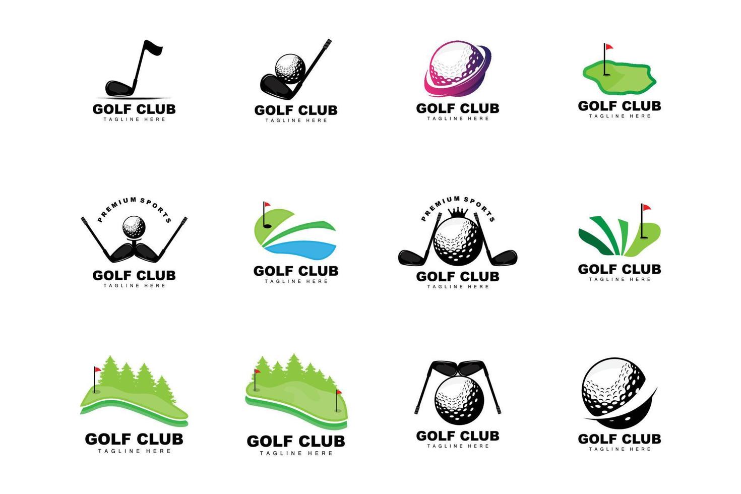 Golfball-Logo, Vektor-Stick-Golf. Outdoor-Sportspiel, Disziplindesign, Symbolvorlage vektor