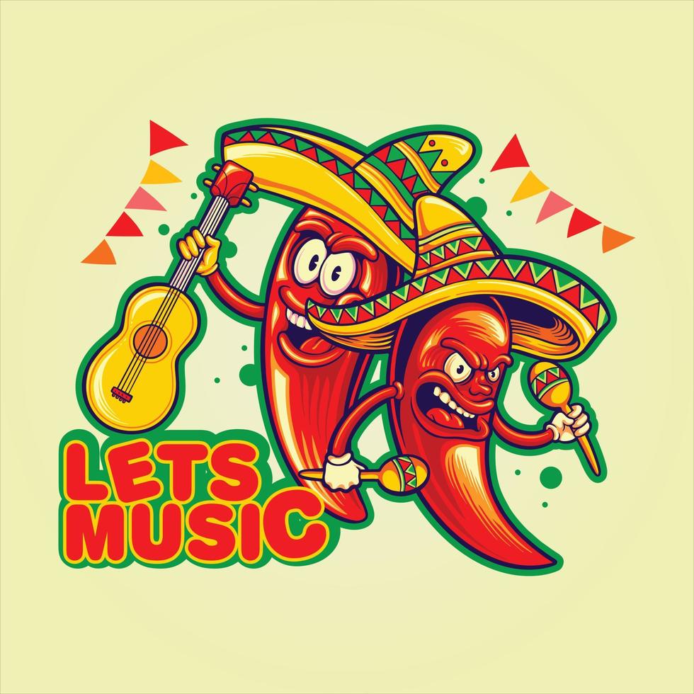 söt mexikansk chili peppar låter gemensam musik cinco de mayo logotyp illustrationer vektor