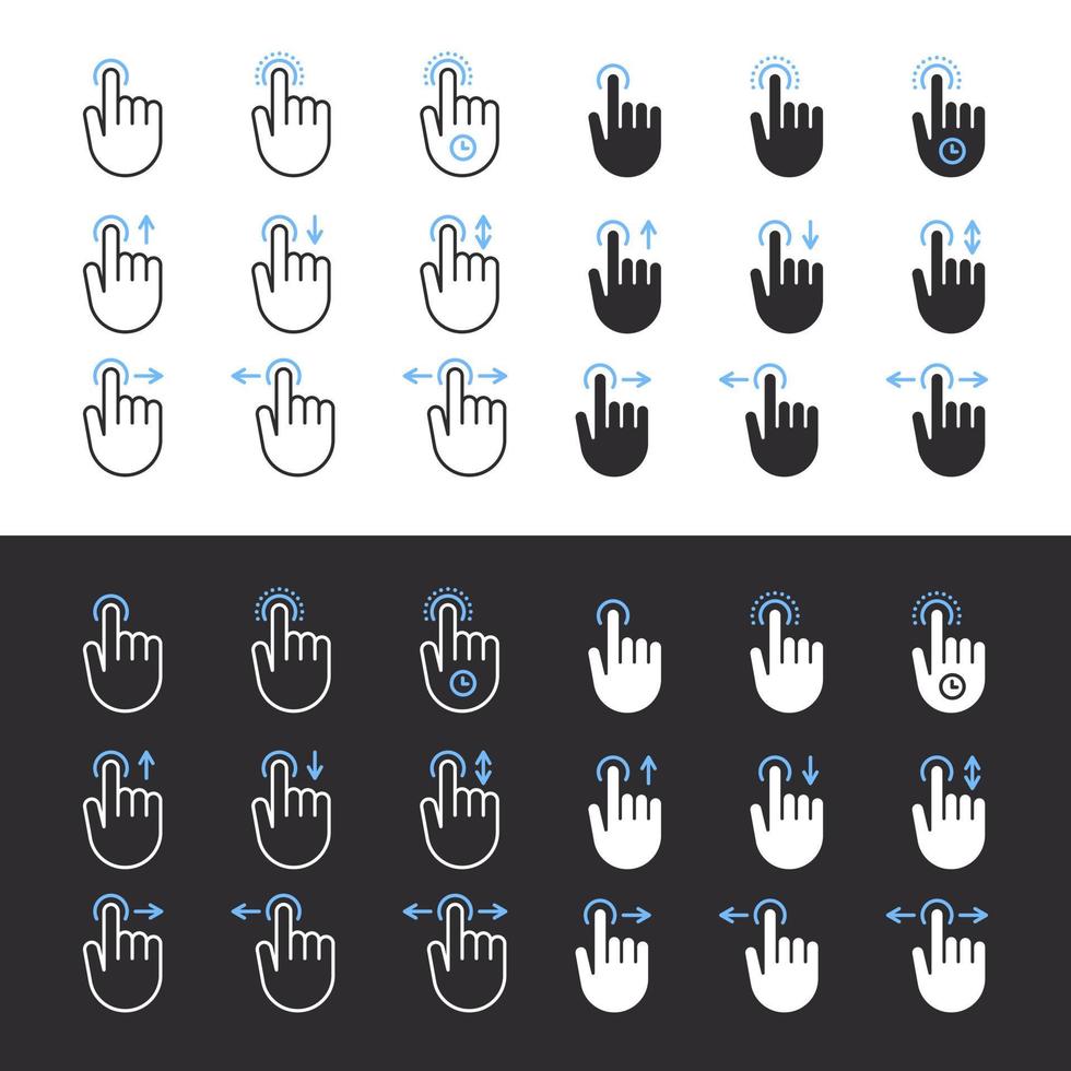 Hand Klicken Symbole. Hand Gesten. Hände und andere Gesten. Vektor skalierbar Grafik