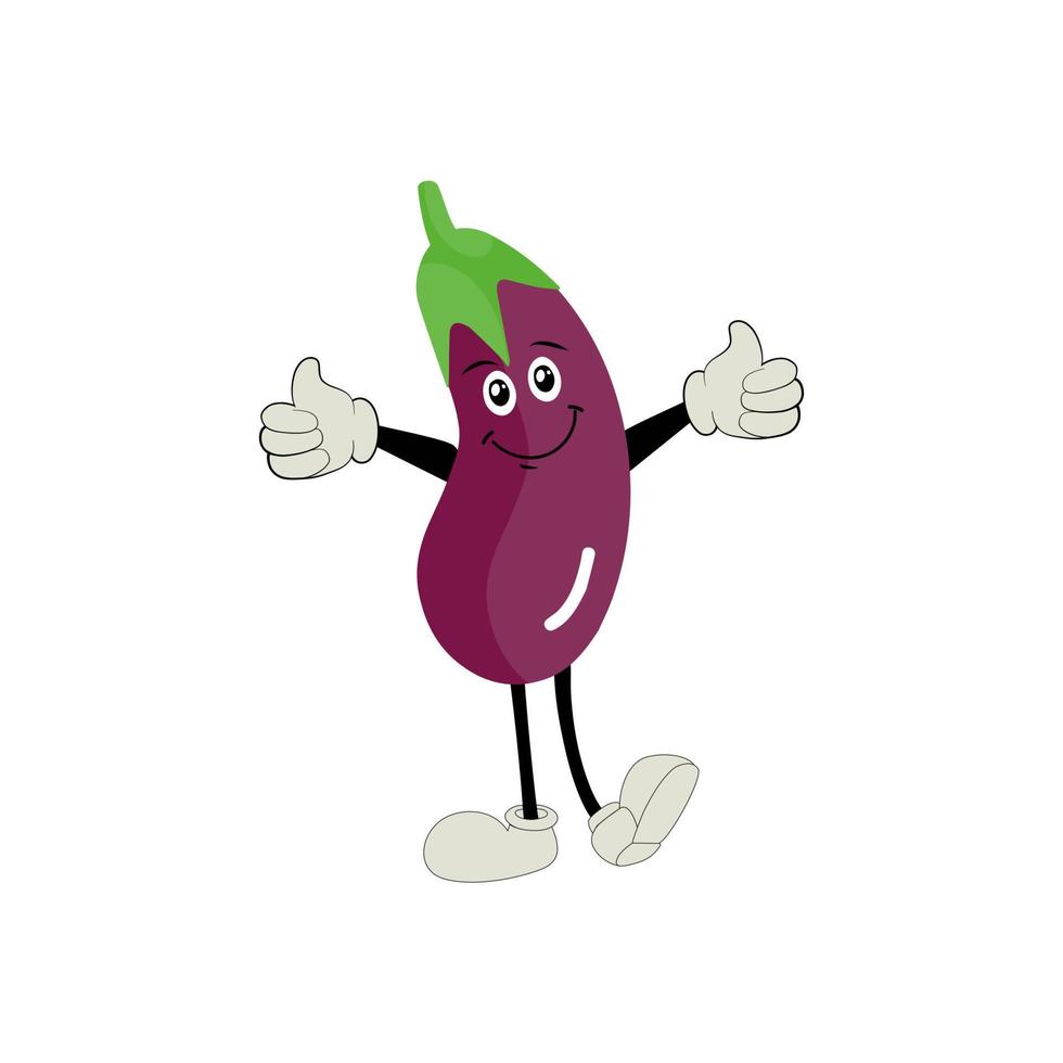 süß Aubergine Charakter Vektor Illustration. eben Aubergine Karikatur Charakter winken. minimal lila Aubergine Obst Design zum Kinder Bücher. Aubergine Karikatur Charakter